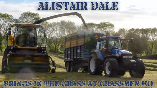 Alistair Dale brings in the grass at GRASSMEN HQ