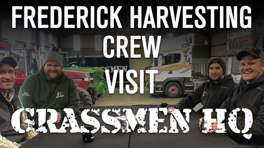 Sam, Disco, and Nick from the Frederick Harvesting crew visit GRASSMEN HQ