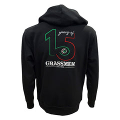 "15 Year's of GRASSMEN" Adults Black Anniversary Hoodie