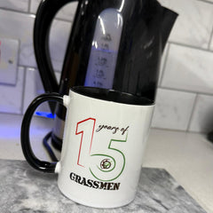"15 Year's of GRASSMEN" Anniversary Two Toned White Ceramic Mug