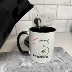 "15 Year's of GRASSMEN" Anniversary Two Toned White Ceramic Mug