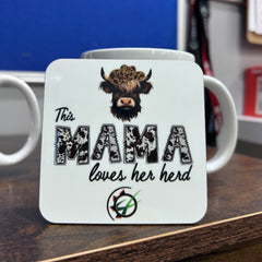 "This Mama loves her herd" Wooden Coaster