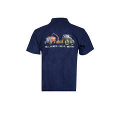 "John Deere 7R 350 & New Holland TM140 - Eat, Sleep, Chop, Repeat." Kids Navy Polo Shirt