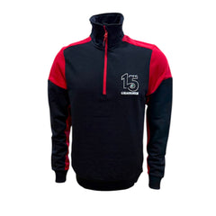 "15 Years of GRASSMEN" Adults Red & Black Two Toned 1/4 Zip Sweater