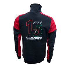 "15 Years of GRASSMEN" Adults Red & Black Two Toned 1/4 Zip Sweater