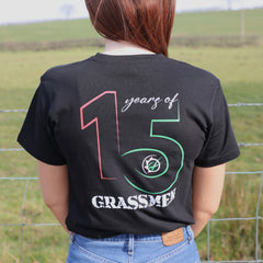 "15 Year's of GRASSMEN" Adults Unisex Black Anniversary T-Shirt