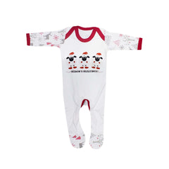 "GRASSMEN Season's Bleating's" Baby Grey & Red Reindeer Sleep Suit