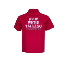 Kids "GRASSMEN" red polo with "Now We're Talking # it's ok not to be ok" design on the back