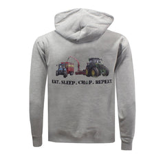 "John Deere 7R 350 & New Holland TM140 Eat, Sleep, Chop, Repeat." Unisex Adults Heather Grey Hoodie