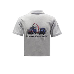 "Massey 6290 & New Holland T7060 - Eat, Sleep, Chop, Repeat." Kids Heather Grey Polo Shirt