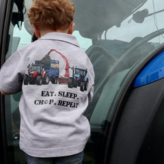 "Massey 6290 & New Holland T7060 - Eat, Sleep, Chop, Repeat." Kids Heather Grey Polo Shirt