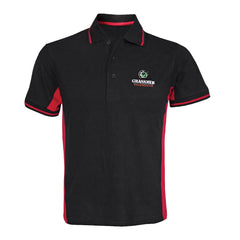 read and black two tone polo shirt