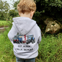 "Massey 6290 & New Holland T7060 - Eat, Sleep, Chop, Repeat." Kids Heather Grey Hoodie